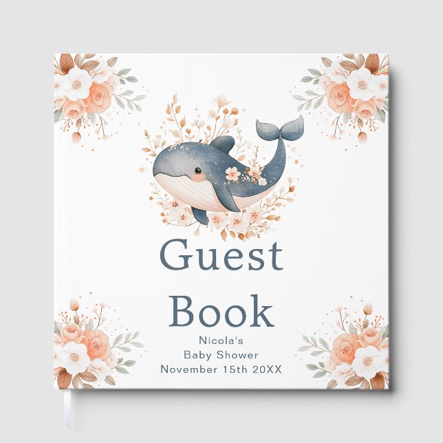 Livre D'or Cute Floral Whale Baby Shower (Recto)