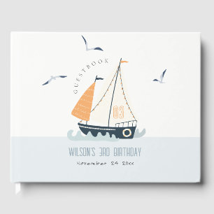 Livre D'or Cute Nautical Blue Sailboat Pastel Anniversaire de