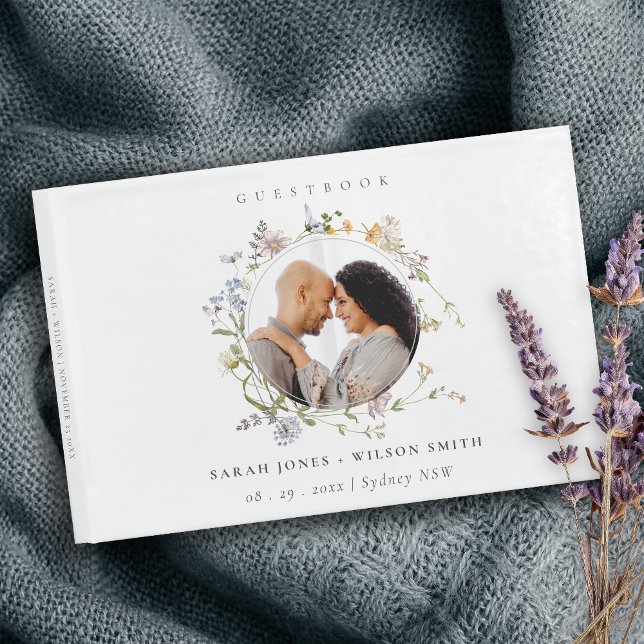 Livre D'or Cute Rustic Meadow Floral Wreath Mariage photo (Créateur téléchargé)