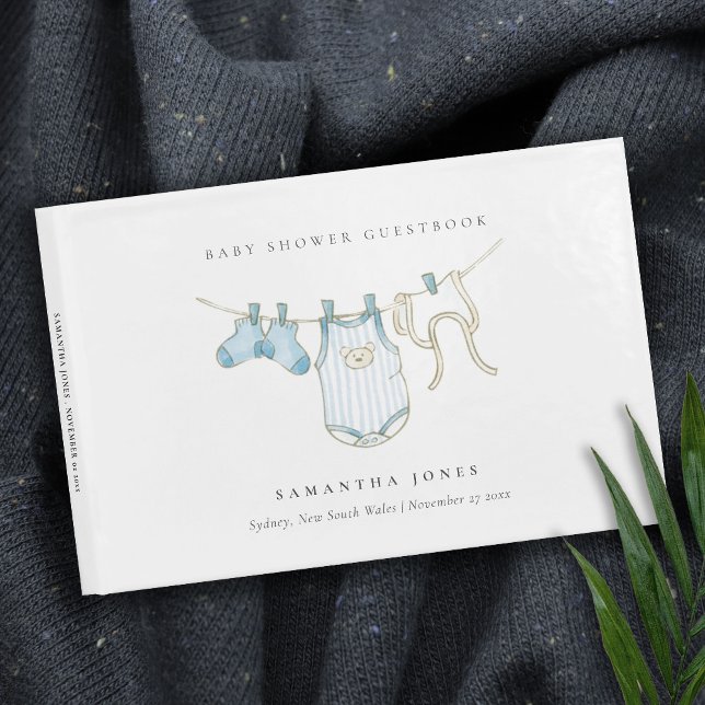 Livre D'or Cute Simple Aqua Blue Clothesline Baby shower garç (Créateur téléchargé)