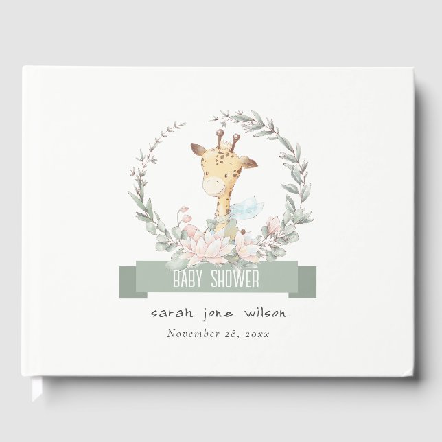 Livre D'or Cute Soft Safari Giraffe Baby shower fleuri de cou (Recto)