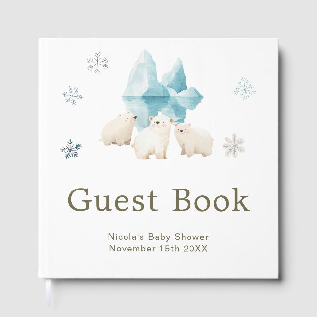 Livre D'or Cute Winter Polar Bears Baby Shower (Recto)