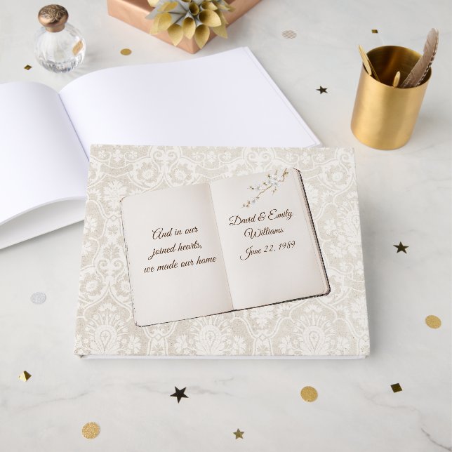 Livre D'or Damask Scrapbook For Wedding Anniversary (Recto ouvert)
