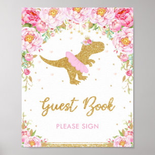 Livre d'or d'anniversaire de dinosaure floral T-Re