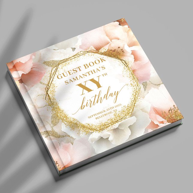 Livre d'or d'anniversaire de l'ivoire mousseux (Sparkling Blush Ivory Gold Birthday Guest Book

)