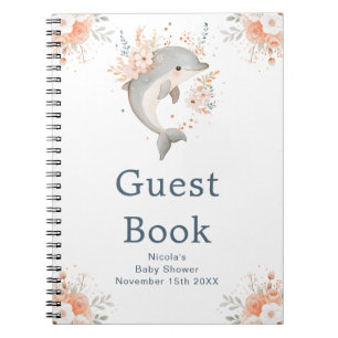 Livre d'or de baby shower avec dauphin floral mign