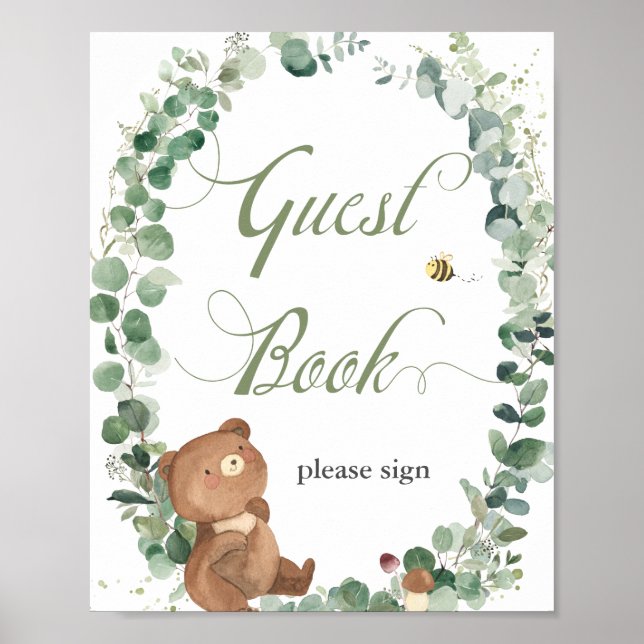 Livre d'or de baby shower avec ours en peluche et  (Devant)