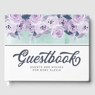 Livre d'or de baby shower Chic Fleurs Violettes et