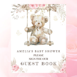 Livre d'or de Baby Shower Ours en Peluche Floral R