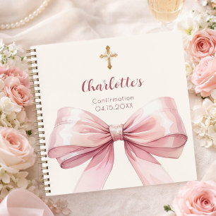 Livre d'or de confirmation ruban rose poudré crème