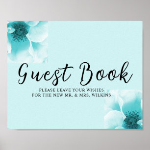 Livre d'or de fleurs abstraites bleues et blanches