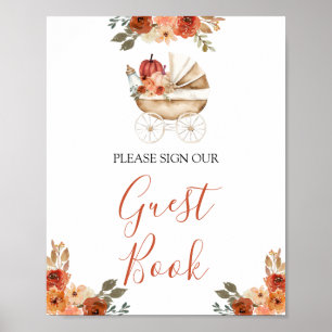 Livre d'or de la baby shower florale avec poussett