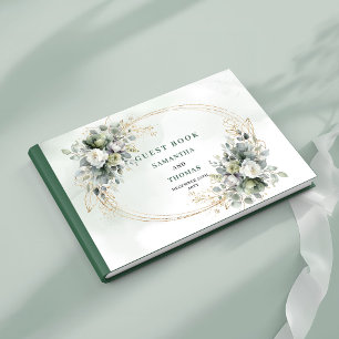 Livre d'or de mariage à feuillage vert sauge aquar