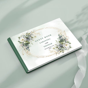 Livre d'or de mariage à l'aquarelle vert sauge bot