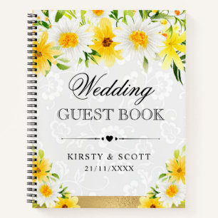 Livre d'or de mariage aux marguerites et fleurs ja