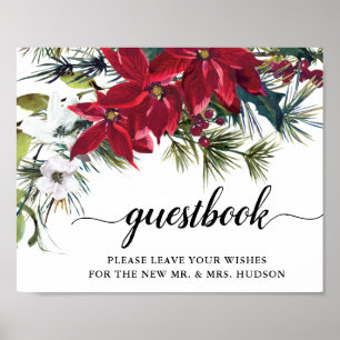 Livre d'or de mariage aux poinsettias rouges et fl