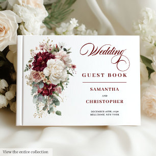 Livre d'or de mariage bohème bordeaux doré floral