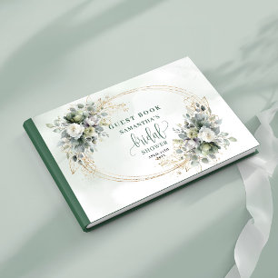 Livre d'or de mariage bohème vert aquarelle et or