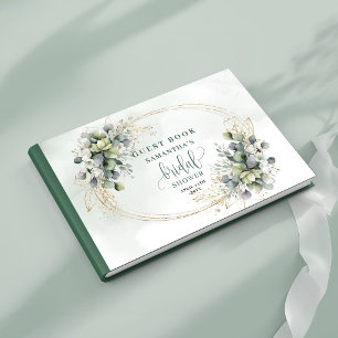 Livre d'or de mariage bohème vert sauge avec feuil