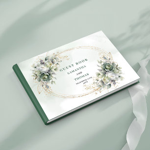 Livre d'or de mariage botanique à l'aquarelle vert