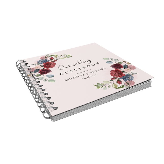 Livre d'or de mariage Burgundy Floral Bleu Poussié (Burgundy Floral Wedding Guest Book)