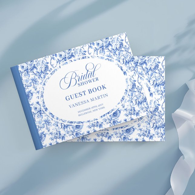 Livre d'or de mariage Chic Fleurs de Toile de Jouy (Chic Royal Blue Roses Toile Bridal Shower Guest Book)