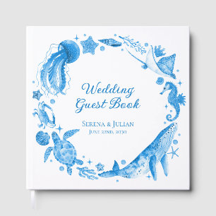 Livre d'or de mariage Couronne Océan Aquarelle Ble