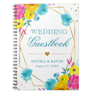 Livre d'or de mariage de fleurs d'été aquarelle bo