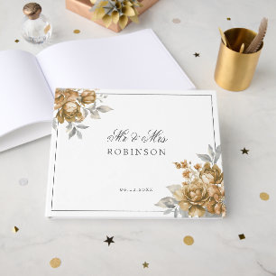 Livre d'or de mariage élégant Fleurs rustiques dor