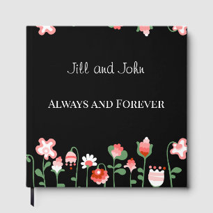 Livre d'or de mariage élégant floral et noir pour 