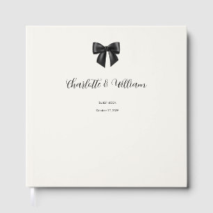 Livre d'or de mariage élégant ruban noir et feuill