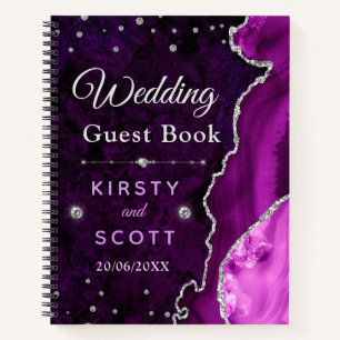 Livre d'or de mariage en agate pailletée violet et