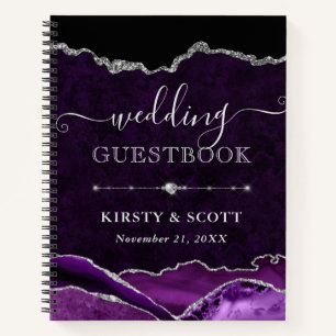 Livre d'or de mariage en agate pailletée violet et