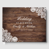Livre d'or de mariage en bois rustique et dentelle