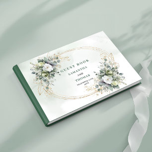 Livre d'or de mariage en vert poussiéreux et or bo