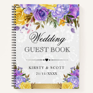 Livre d'or de mariage Fleurs violettes et jaunes