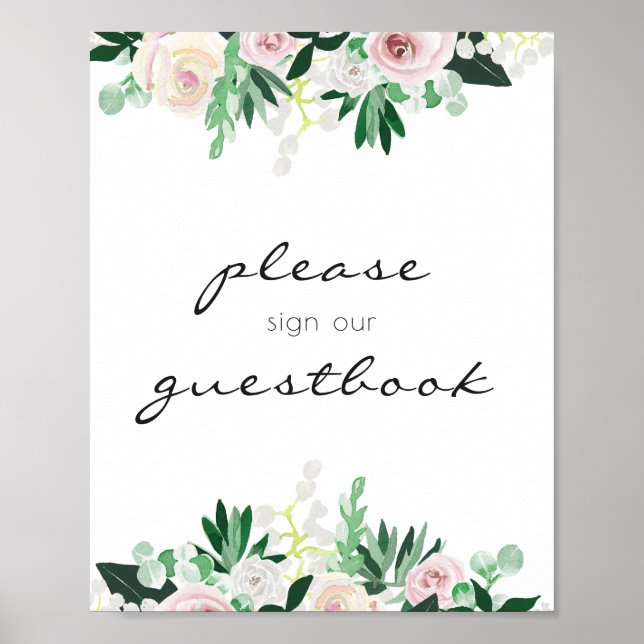 Livre d'or de mariage floral aquarelle vert (Devant)