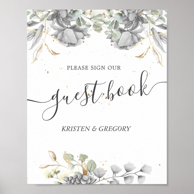 livre d'or de mariage floral argent dramatique (Devant)