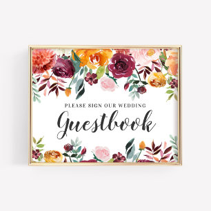 Livre d'or de mariage floral rose burgundy rustiqu
