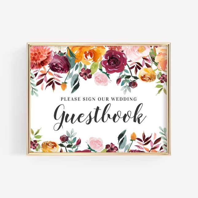 Livre d'or de mariage floral rose burgundy rustiqu (Créateur téléchargé)