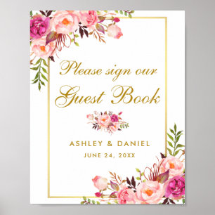 Livre d'or de mariage Floral Rose Gold