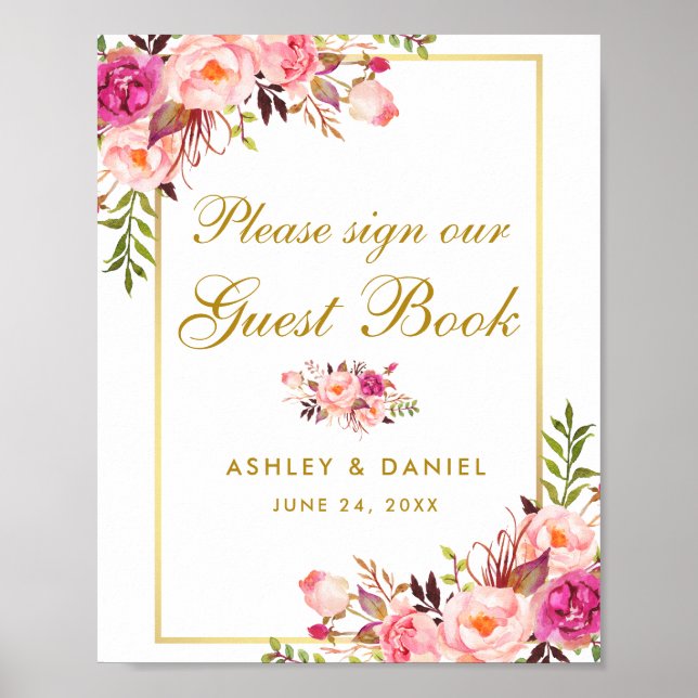 Livre d'or de mariage floral rose gold (Devant)