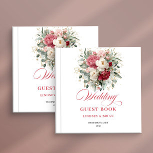Livre d'or de mariage floral rouge boho classique