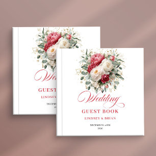 Livre d'or de mariage floral rouge rustique chic