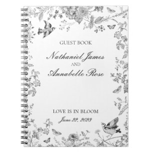 Livre d'or de mariage floral toile de Jouy noire