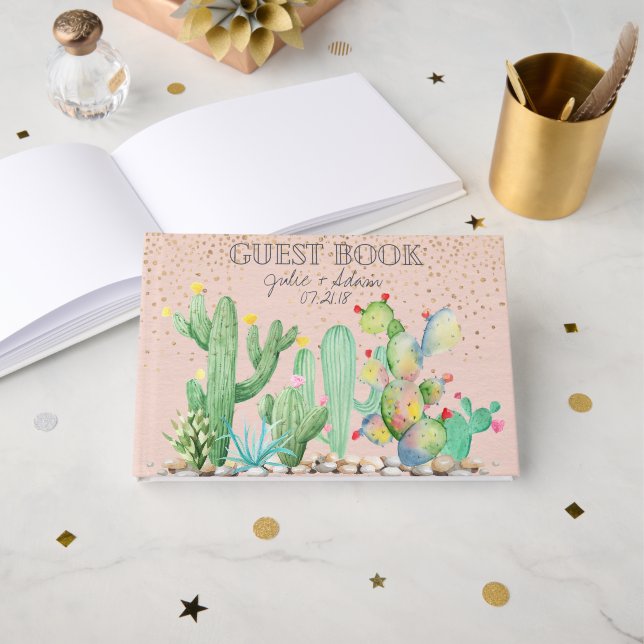 Livre d'or de mariage Glam Cactus personnalisé (Recto ouvert)