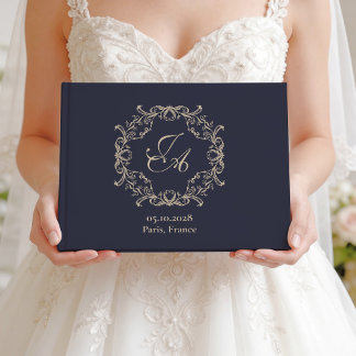 Livre d'or de mariage Navy Blue Baroque Monogram