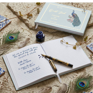 Livre d'or de mariage photo élégant Paon Bleu Tend