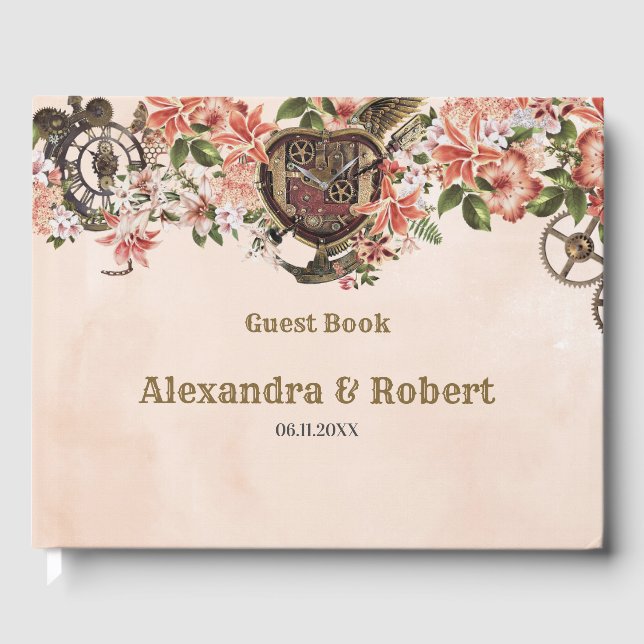 Livre d'or de mariage Steampunk floral (Recto)
