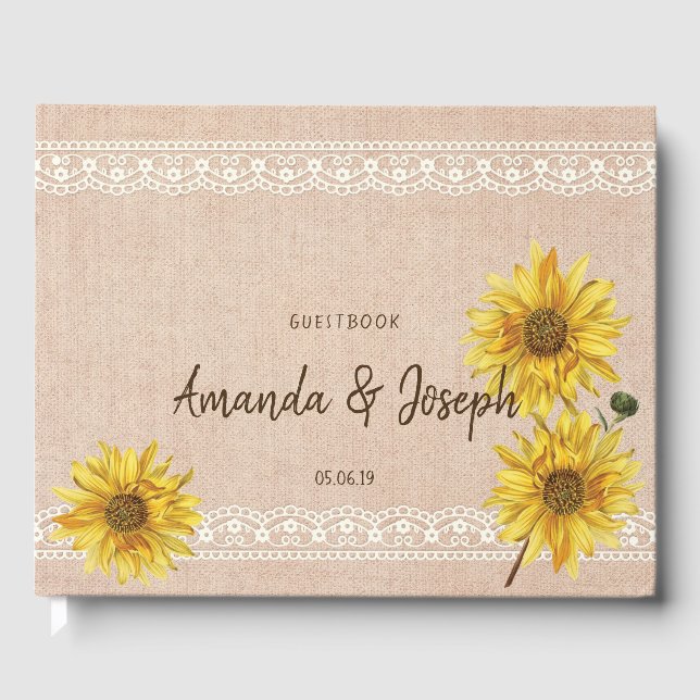 Livre d'or de mariage Tournesols en Dentelle Rusti (Recto)